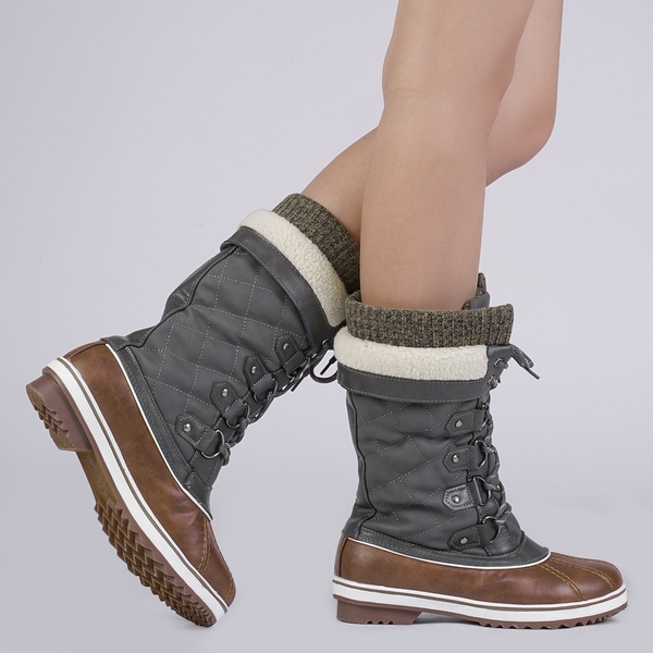 Lace Up Winter Fur Snow Boots - TAN KHAKI - 1